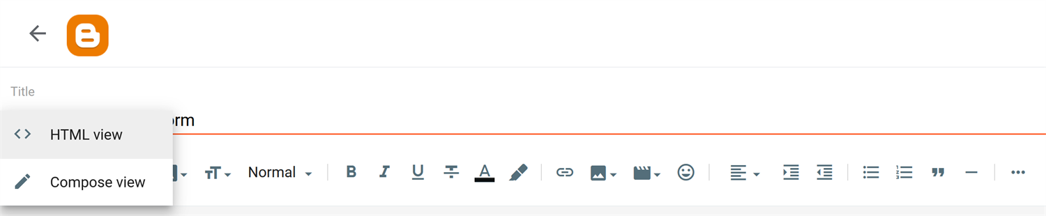 Switching the Blogger editor to the HTML view
