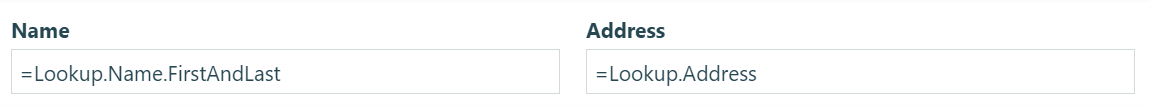 Set the default values for the Name and Address fields using the Lookup field.