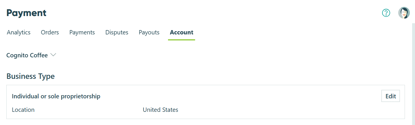 The Account page lets you view and manage the details for each connected Cognito Pay account.