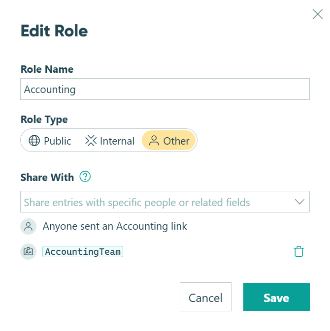 Share entries with the Accounting Role.