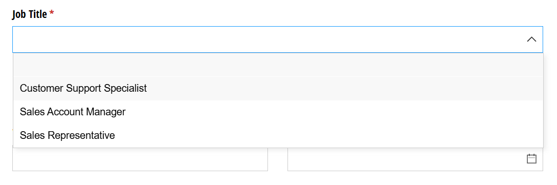 The Job Title Lookup field displays only options marked as active on the source form.