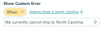 Showing an error message when a specific state is selected.
