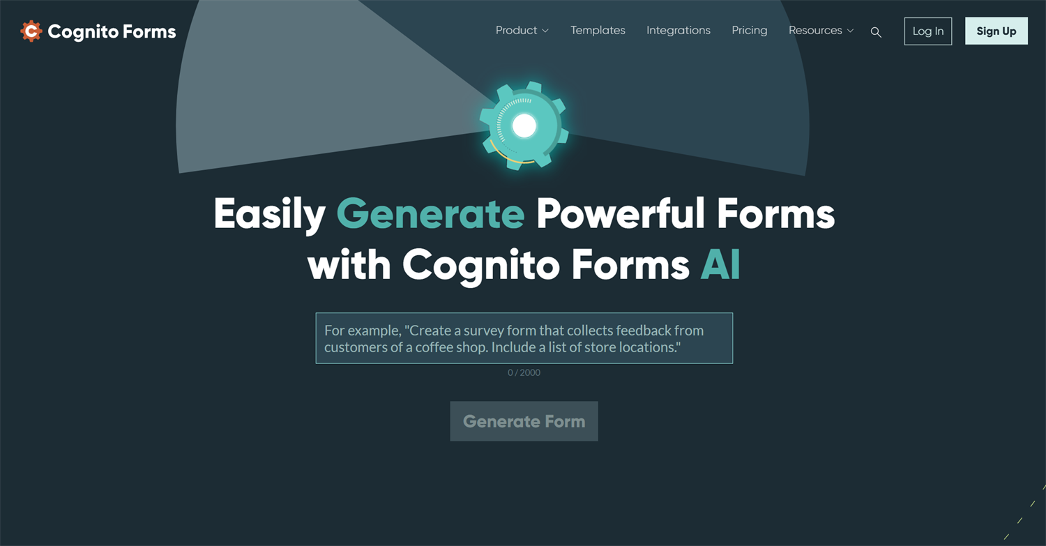 Cognito Forms AI form generator landing page to create AI generated forms
