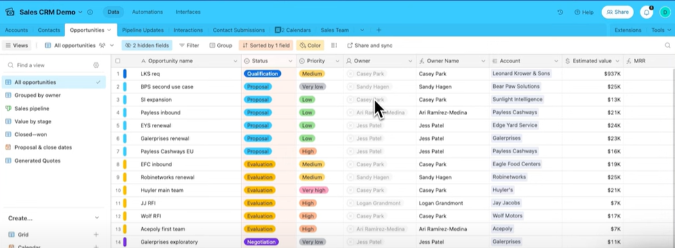 Airtable sales tracker platform screenshot