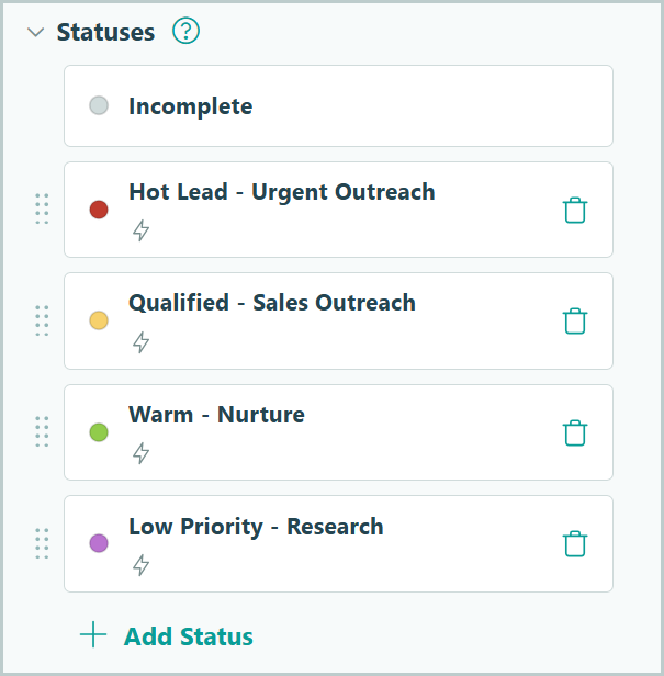 Screenshot of a list of statuses for the workflow of a form in Cognito Forms
