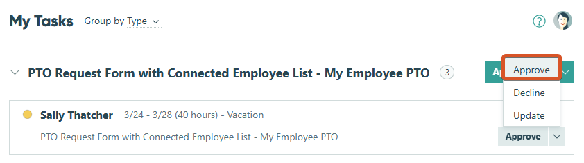 Hit the Approve button to complete the pending task.