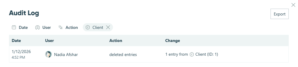 Use the filters to narrow down to entry deletion events.