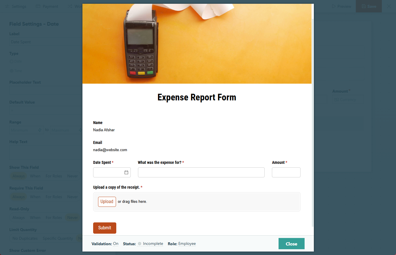 How the form appears to users outside your organization.