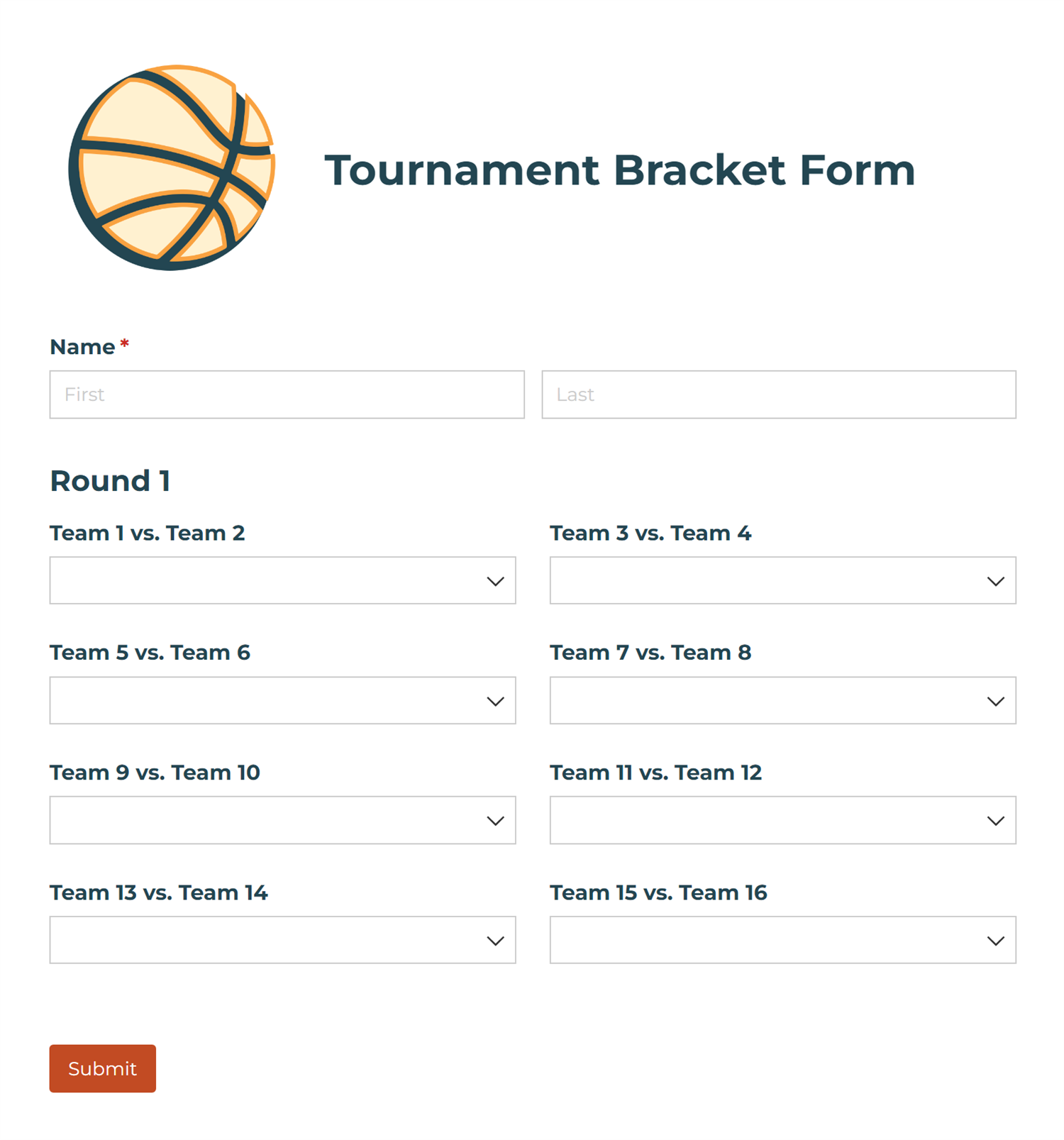 Basketball tournament bracket form