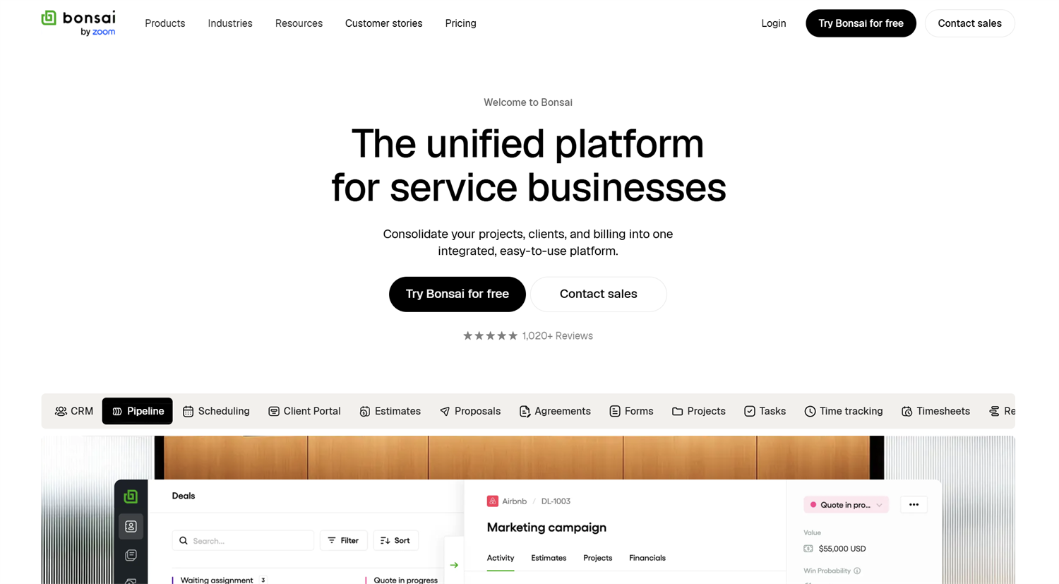 bonsai homepage screenshot