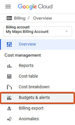 Go to Budgets & alerts.