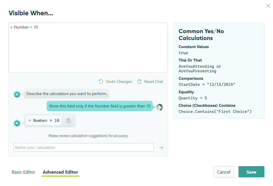 Under the calculation area, type your request in plain language.