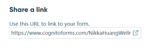 Screenshot of the public link for a form in Cognito Forms