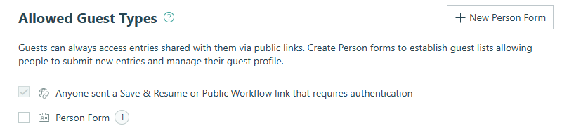 Check the box next to a form to activate that guest list.