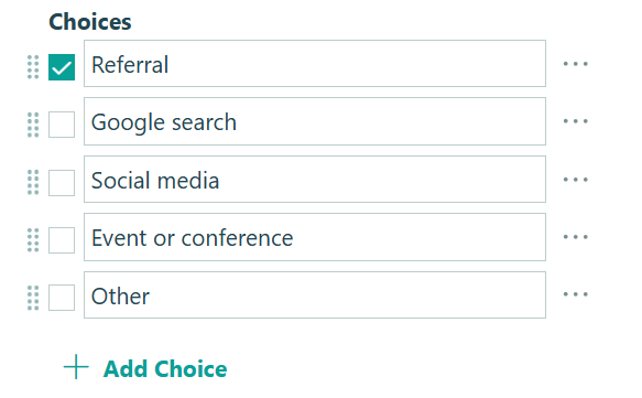 Choice field settings.