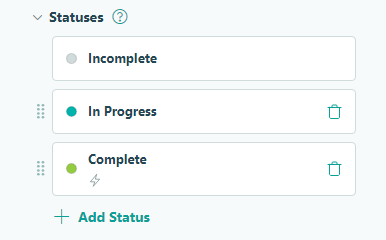 Statuses included in a 360 feedback review workflow.