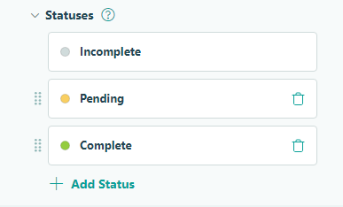 Statuses included in a New Employee Onboarding workflow.