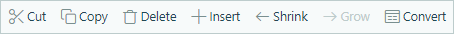 The form toolbar allows you to cut, copy, resize, and insert fields.