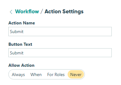How to hide or remove the Submit button from a form using the Action Settings.