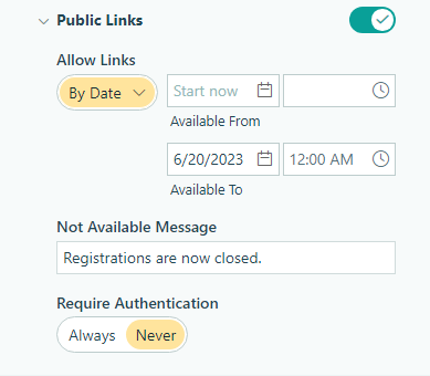 How to use the form availability settings to make public links available.