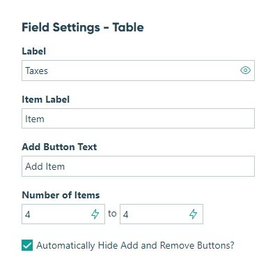 How to add a predefined table to a form