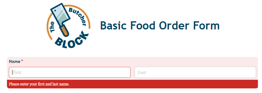 Error message with custom text.