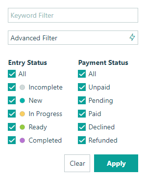How to filter entries by date, name, and other criteria.
