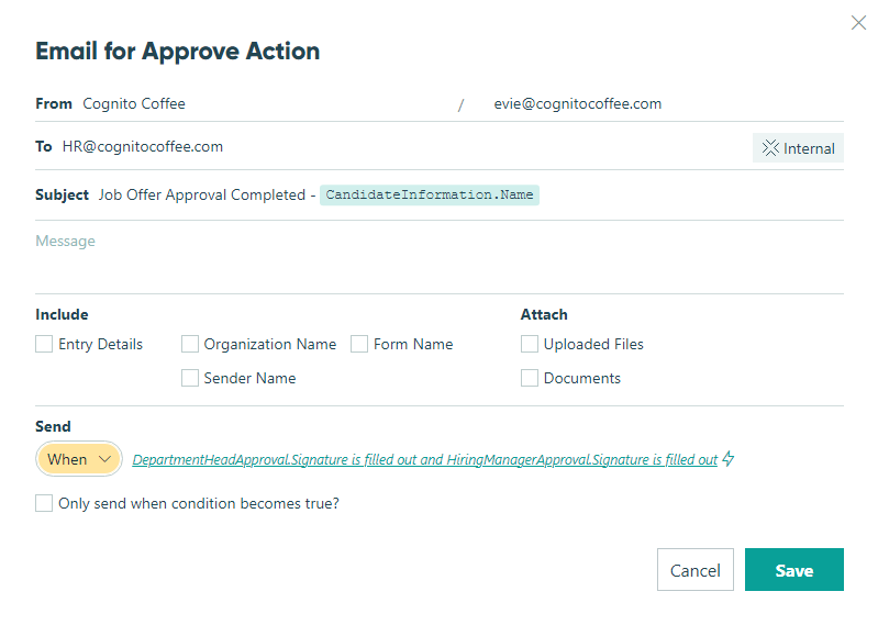 Email for Approve action.