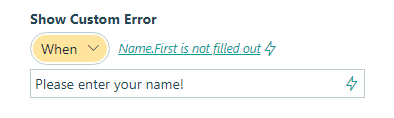Show a custom error message when people don't fill in their name.