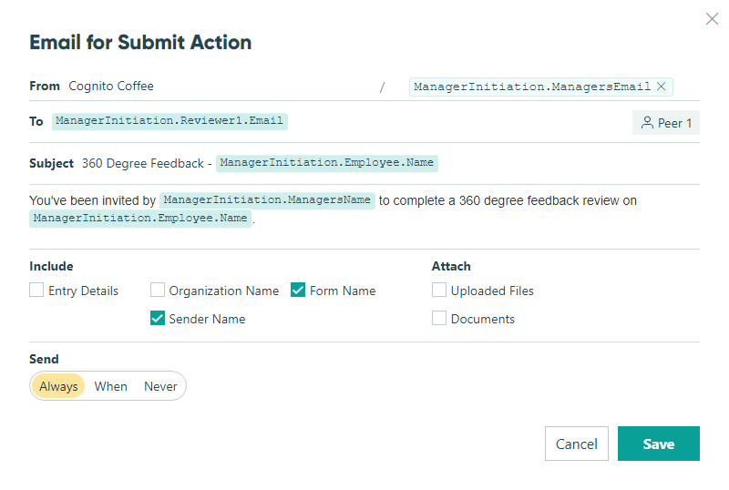 Email for Submit Action.
