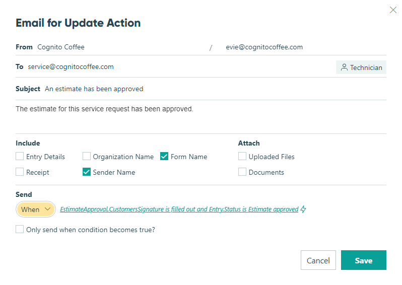 Send service an email when an estimate has been approved.
