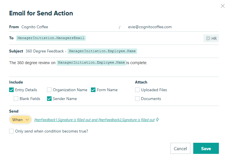 Email for Send Action.