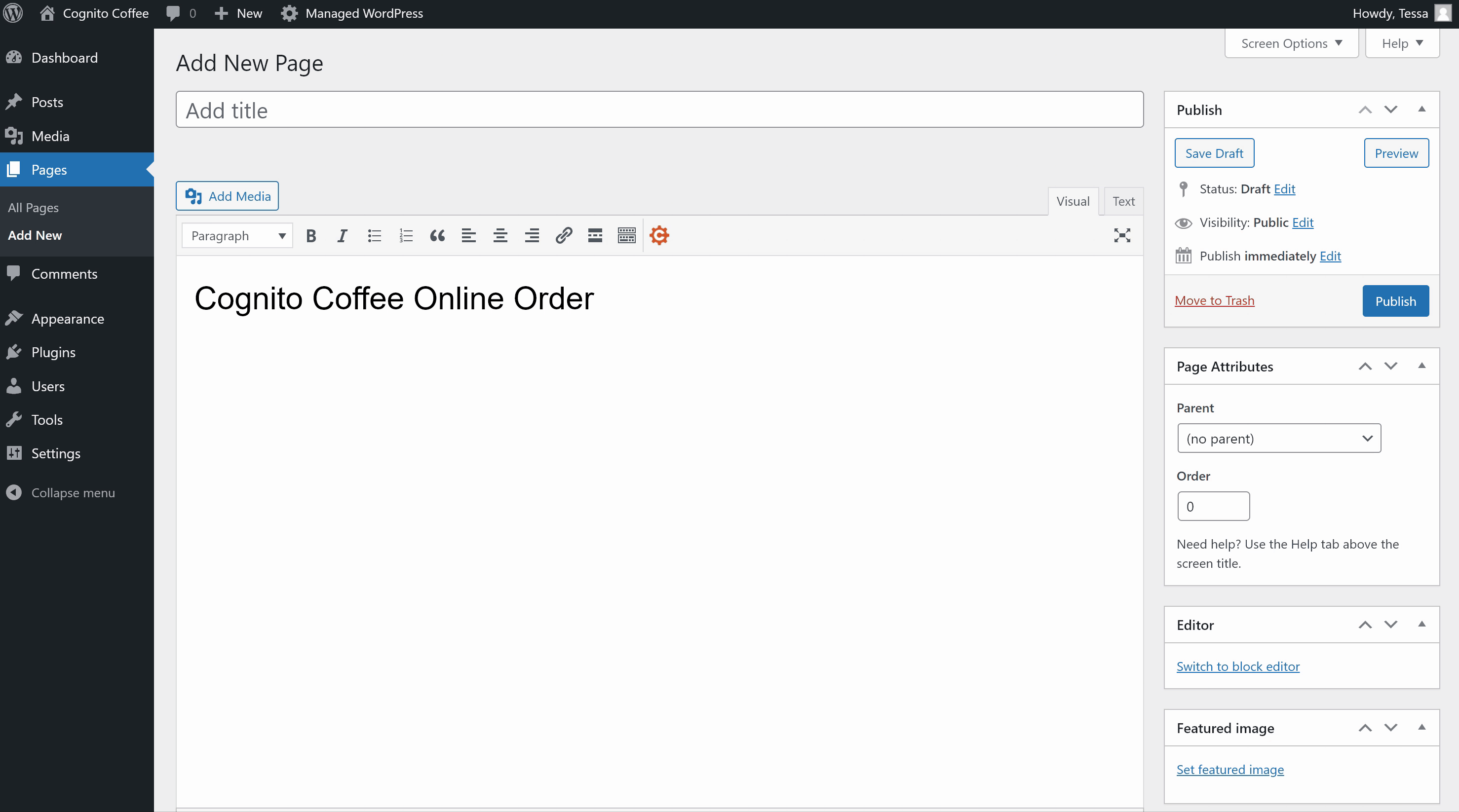Embedding a form using the Classic Editor.