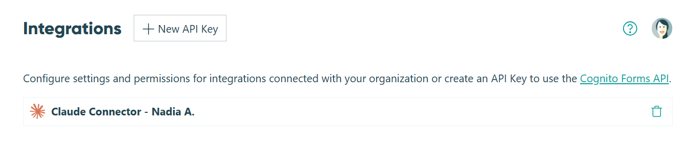 Each connection will appear in the Integrations section of your Organization Settings.