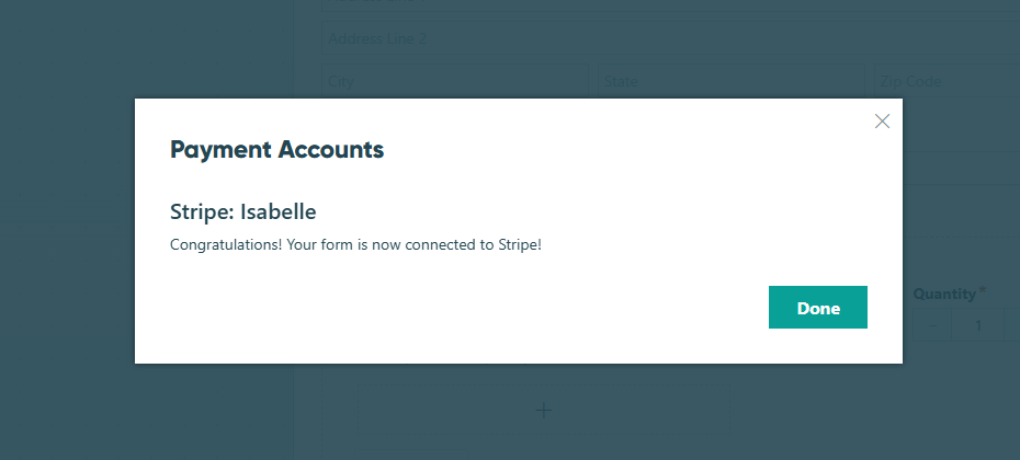 Confirmation message for Stripe account