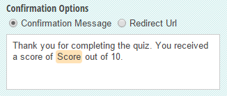 A custom confirmation message with total score included.