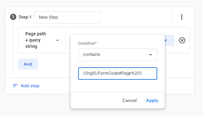 Type in or select the first page of your form.
