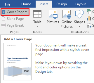 Add cover page to Word document.