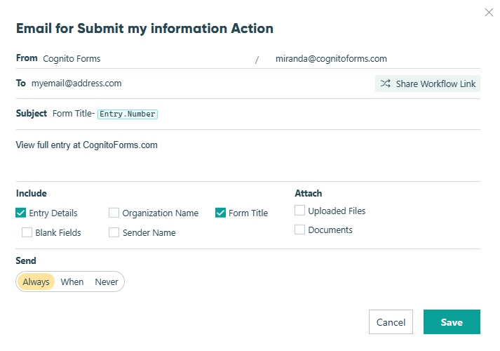 Receive notification email when form entries are submitted