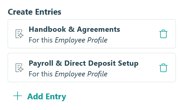 screenshot of one auto-created entry for each of the two employee onboarding forms