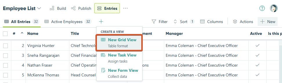 Add a new grid view.
