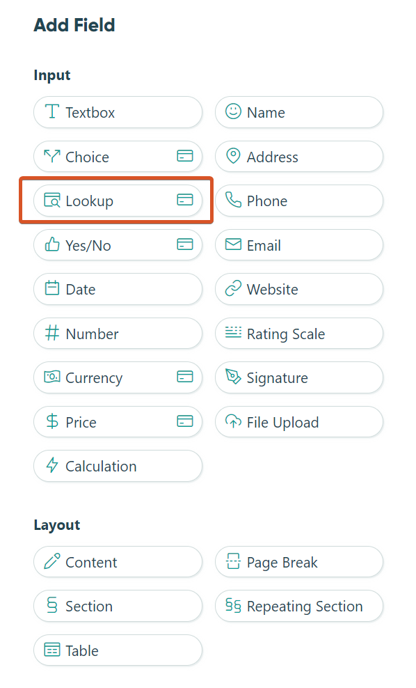 Add field menu.