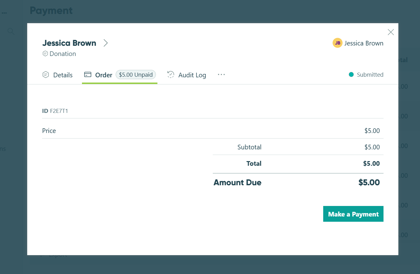 Make a payment with a saved card.