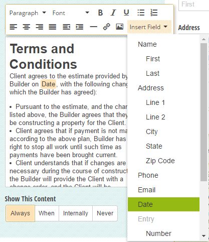 Insert Date field value into Content field.