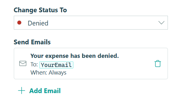 Create one email notification for the Deny action.