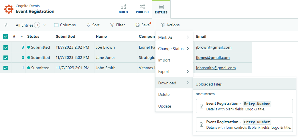 Use the checkbox in the top left corner to select all entries at once.