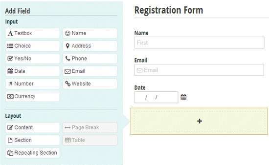 A drag-and-drop form builder interface