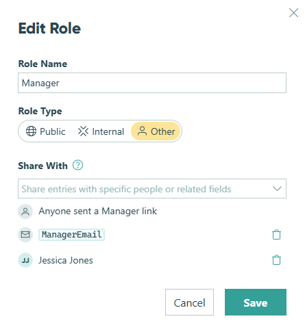 Choose how you want to share entries with people in this role.