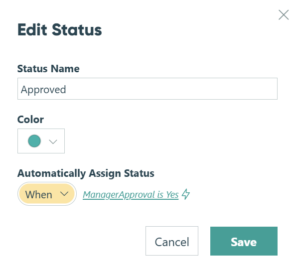 Edit status named approved and automatically assign status