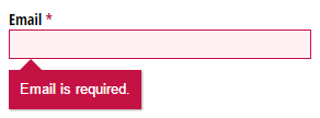 An email field with an error message underneath.